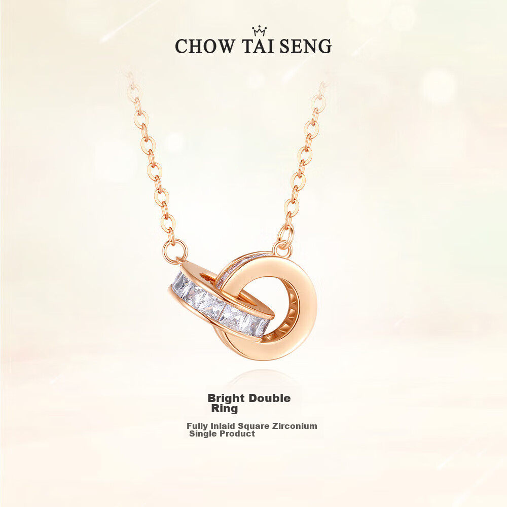 CHOW TAI SENG Interlocking Pure Silver Necklace for Women, 2026 New Light Luxury High-End Birthday Gift for Best Friend Or Girlfriend
