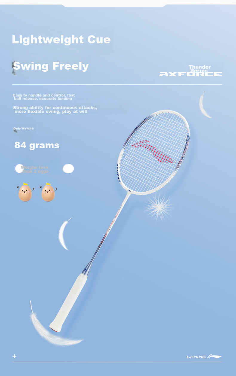 Li-Ning Badminton Racket Set, Thunder Carbon Composite Single Racket, Suitable for Youth And Adults, Pre-Strung 8
