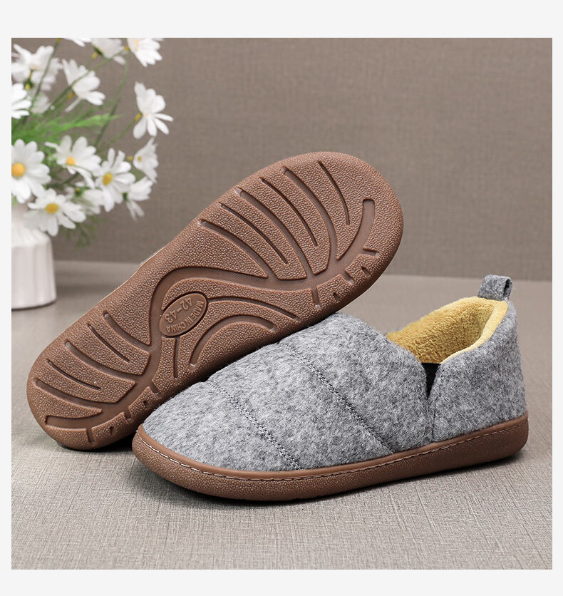 GUOLUOFEI Felt Cotton Slippers, Non-Slip Heel, Men's Autumn Home Wear, Thickened Warm Elderly Cotton Shoes for Women, Navy Blue, Size 40-41 8