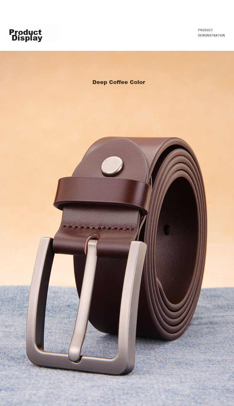 CattleOWN Large Size Belt for Men with Pin Buckle, Extended Top Layer Cowhide Trouser Belt 3037, Dark Brown, 140cm, Gift 13