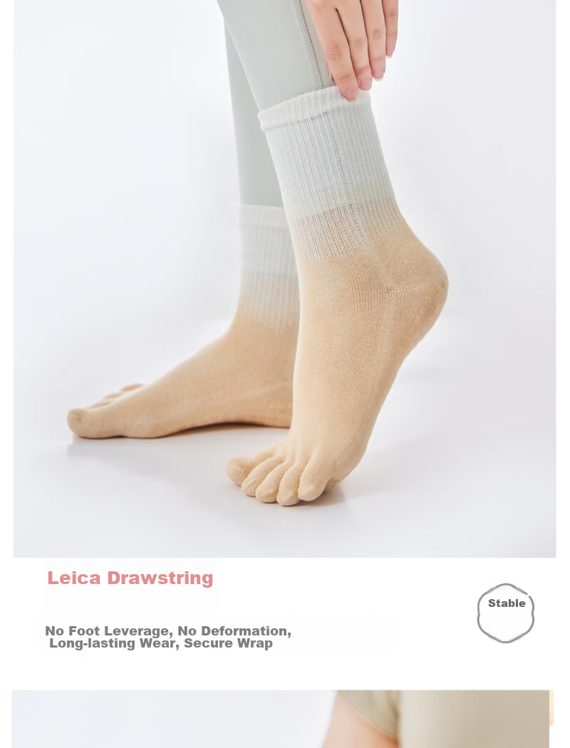 XUEXIMAN Gradient Yoga Socks for Women, Professional Non-Slip Mid-Calf Five-Toe Socks, Pilates Socks, Summer Aerobics Sports Socks 10