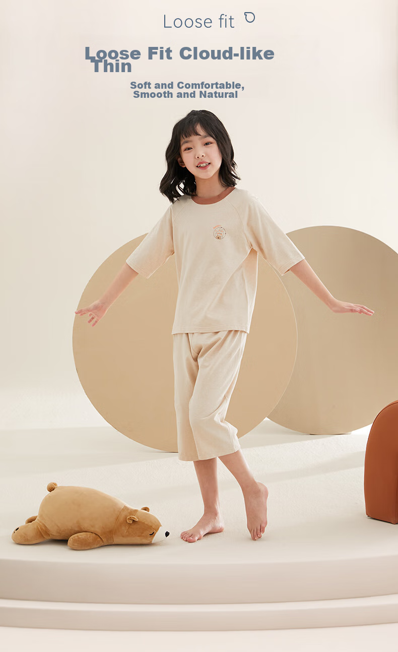 Hodo Children's Pajamas, Summer Thin Style, Boys And Girls Colorful Cotton Loungewear, Natural Soft A-Class Short-Sleeve Set C3306 165 6