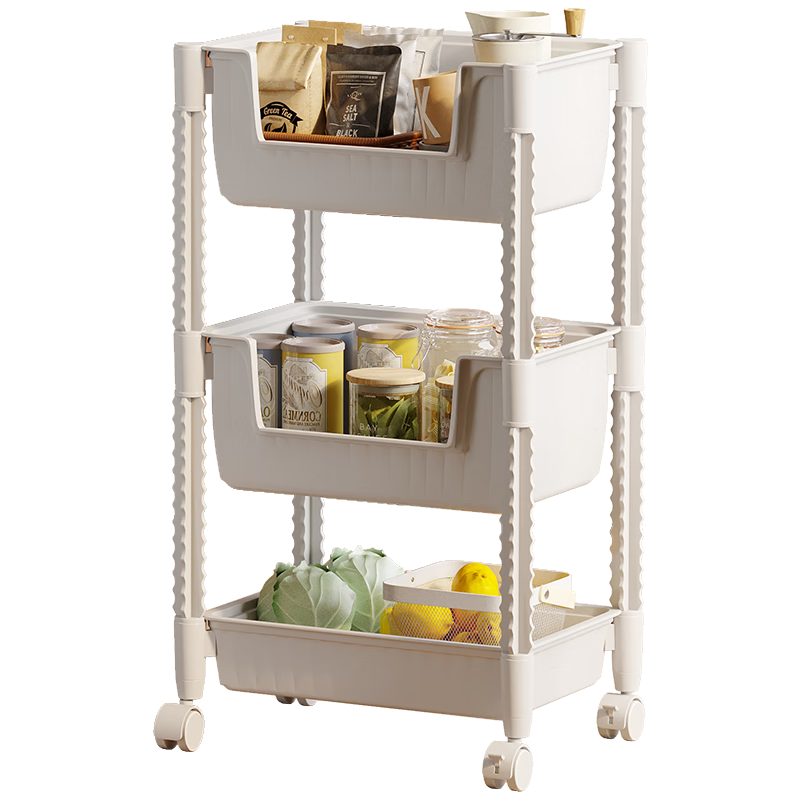 Yicainianhua Kitchen Storage Rack, Floor-Standing Storage Shelf, Movable Cart, Snack And Vegetable Rack, Bathroom Storage Shelf, 3-Tier, 1240-3