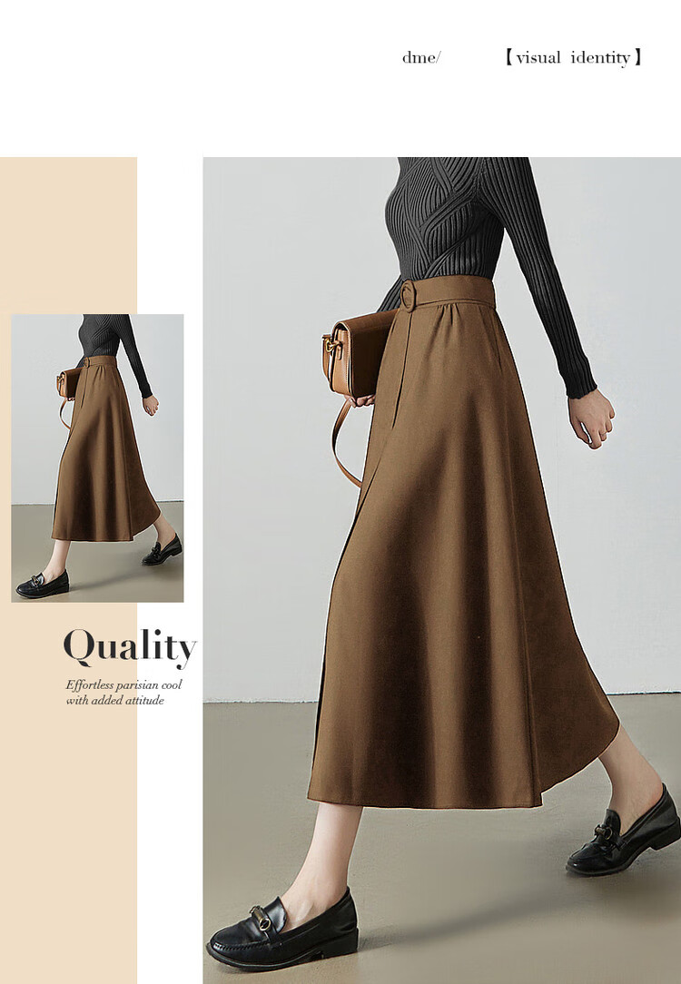 Dme [TR Commuter A-Style Midi Skirt], Spring And Autumn, Elastic Waistband, Mid-Length Skirt for Wome 11