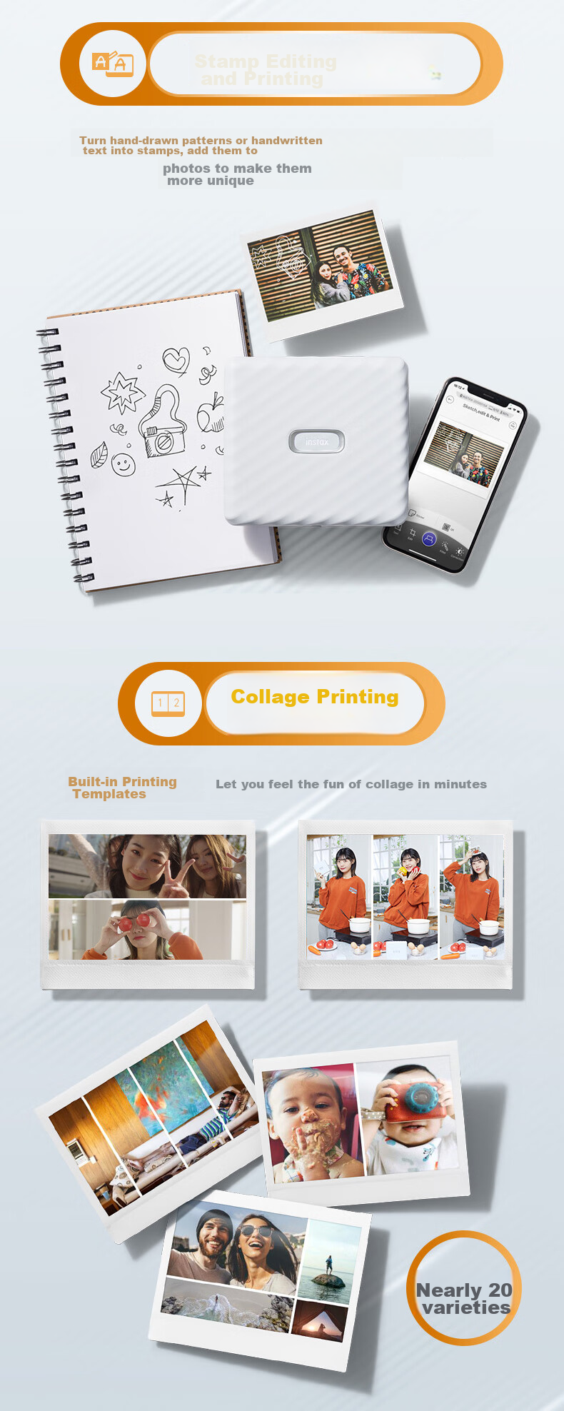 INSTAX Fuji INSTAX Link WIDE Instant Camera, Smartphone Photo Printer, Mocha Gray, Wide Format Double Pack Photo Paper Set 5