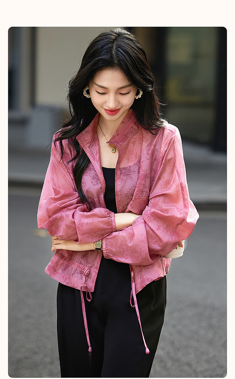 Dme [Elegant Gradient Print] Spring Lightweight Lyocell Drawstring Large Patch Pocket Elastic Cuff Sports Women's Jacket 3