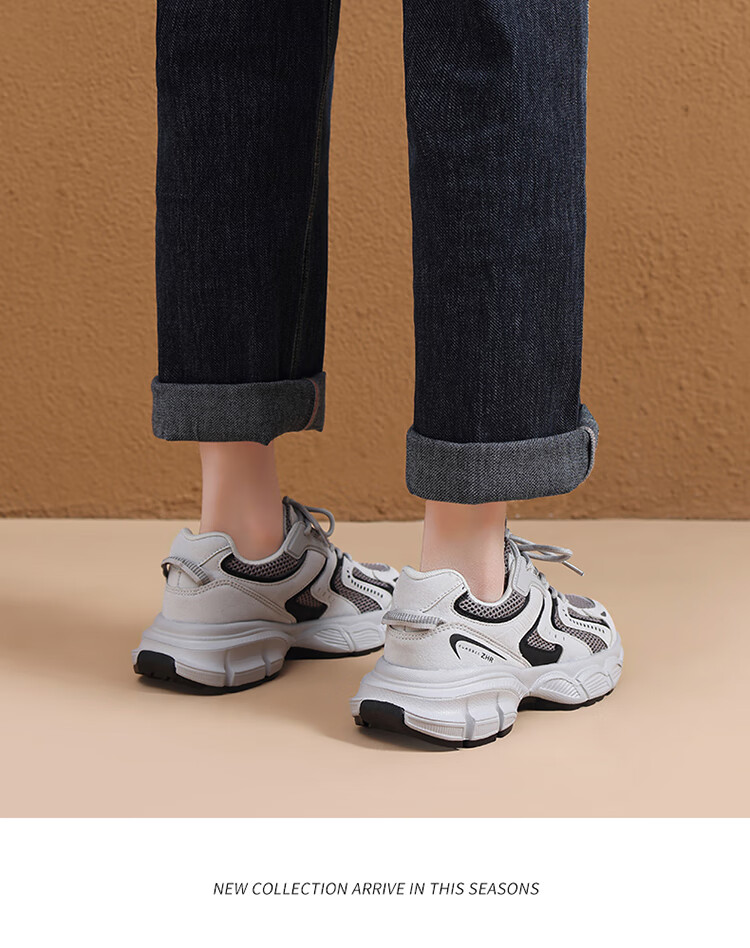 ZHR Spring And Autumn Dad Shoes for Women, Versatile Thick-Soled Casual Shoes, Breathable Mesh Sports Shoes for Women, BV63, Dark Gray, Size 35 30