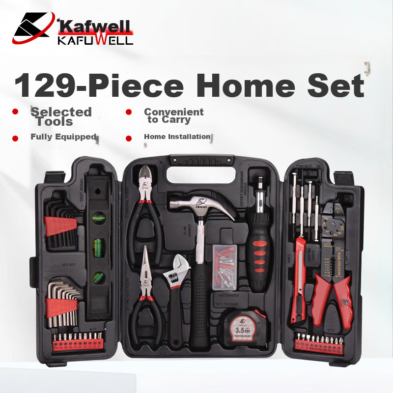 Kafuweier 129-Piece Household Tool Set, Electrician Ratchet Screwdriver Wrench Hammer Hardware Kit H4001A