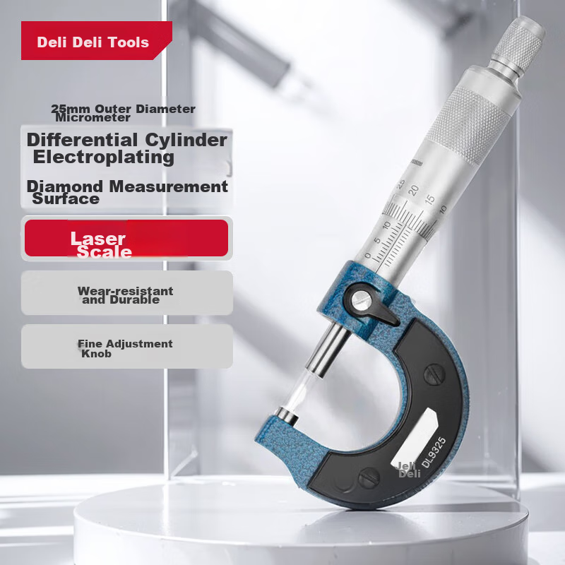 Deli External Micrometer, Mechanical Screw Gauge, 0.01mm High-Precision Thickness Gauge, Vernier Caliper
