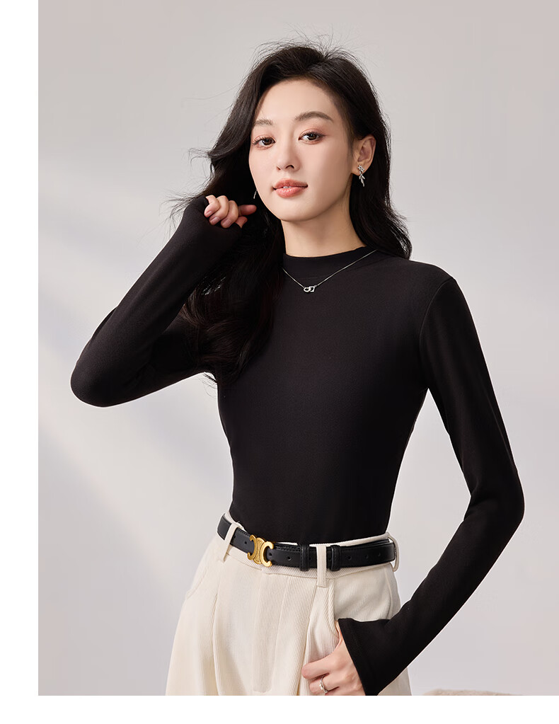 LangSha Women's Base Layer Top for Spring And Autumn, Thickened German Velvet Semi-Turtleneck Inner Wear, Elegant Slim-Fit High-End Long-Sleeve Undershirt 18