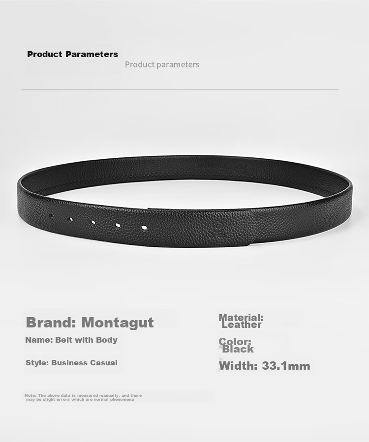 MONTAGUT Men's Belt, Men's Waistband without Buckle, Cowhide Leather Belt, Strap Belt for Men, New Year Gift 7