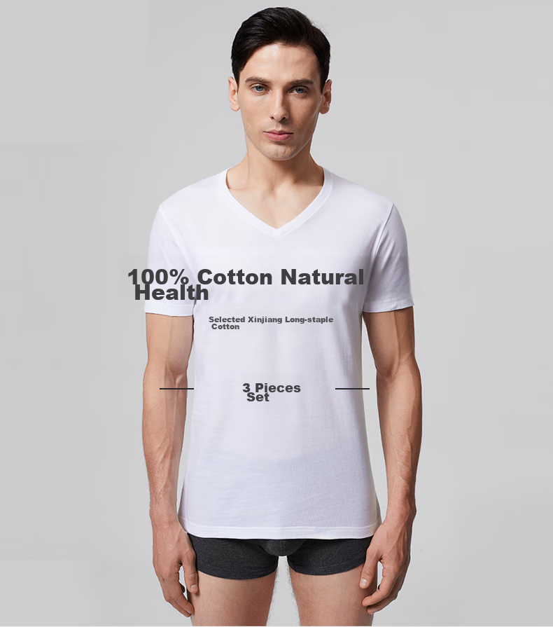 SEPTWOLVES Men's Short-Sleeve T-Shirt, Pure Cotton, Casual Wear, Inner Layering Undershirt, V-Neck, 3-Pack 1
