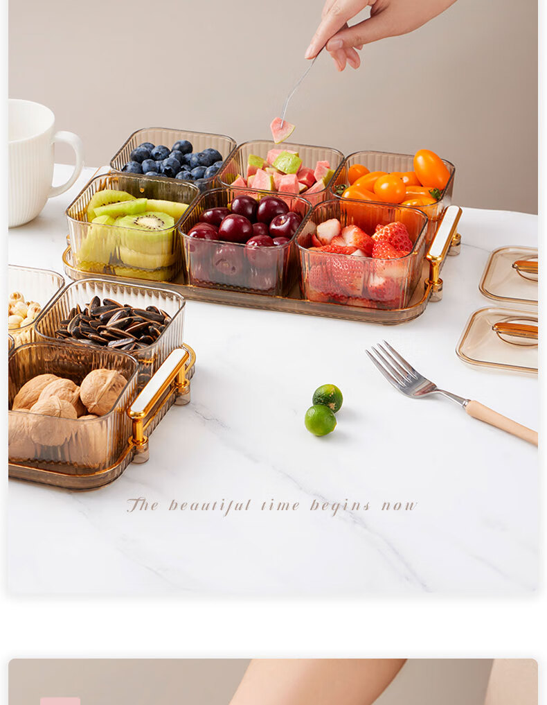 BJ Fruit And Nut Dish with Lid, High-End Divided Plate for Home Use, Candy Snack Luxury Dessert Tray, 6 Compartments, Champagne Color 9