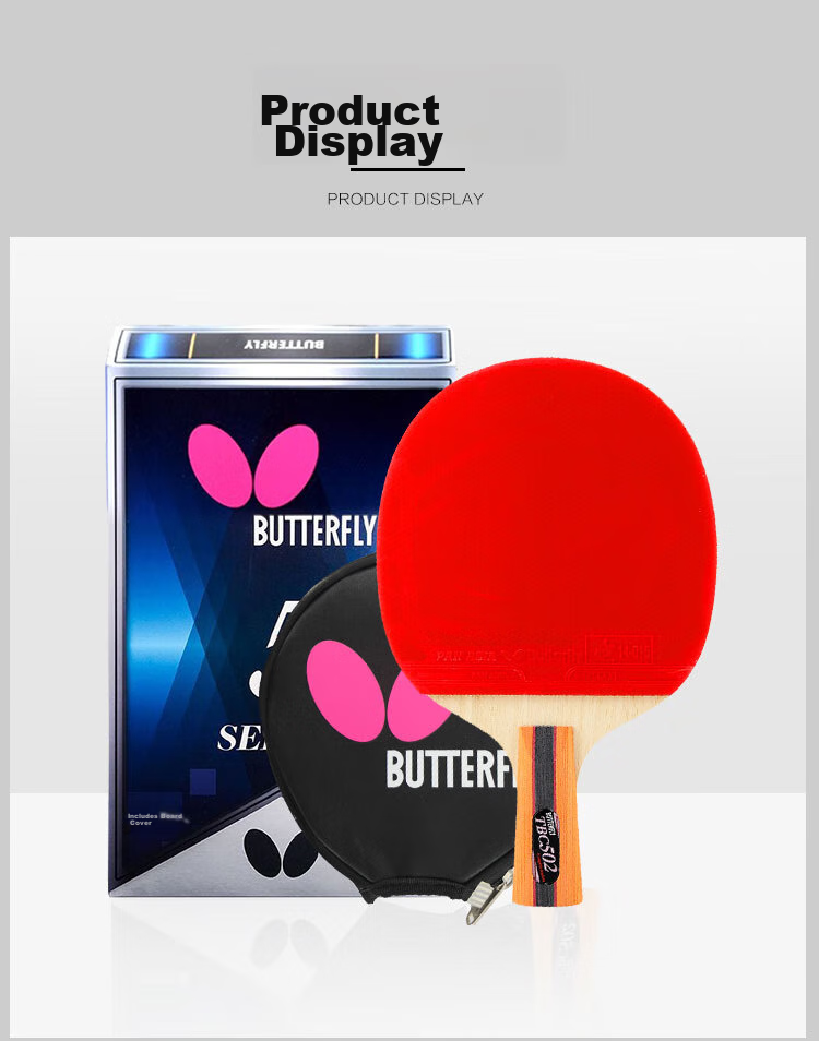BUTTERFLY 5-Star Table Tennis Racket [Double-Sided Reverse Rubber] Professional Competition Blade 502 Straight Handle Racket with Case Included 6
