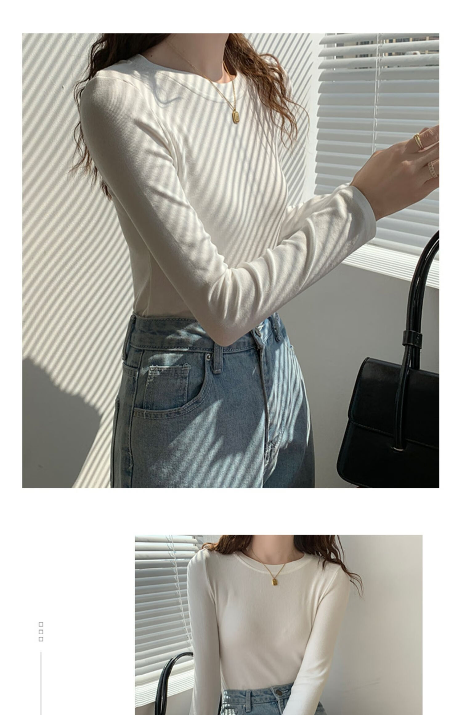 YUZHAOLIN Women's Base Layer Top for Spring And Autumn, Thin Undershirt, Round Neck Ribbed Black And White Long-Sleeve T-Shirt for Fall And Winter 7