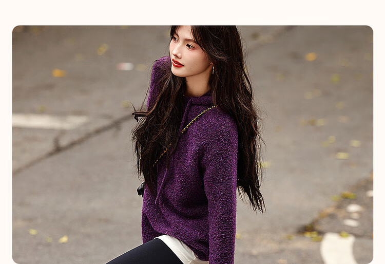 DME "Paper Doll Circle Yarn Sweater" 2025 Winter Hooded Long Sleeve Simple and Comfortable Knit Sweater Women's Top 4
