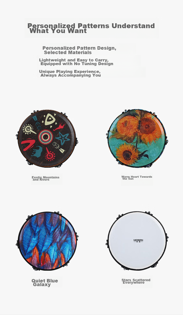 MOSEN 10-Inch Professional African Drum, Carbon Fiber Material Lijiang Hand Drum, Adjustable Tuning Fashion Style Starry Sky Patter 3
