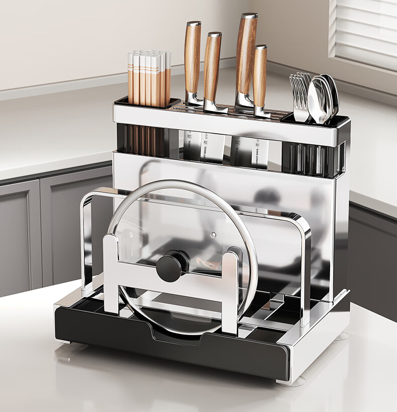 Meichu Kitchen Story 304 Stainless Steel Kitchen Storage Rack Knife Holder Knife Storage Rack Vegetable Knife Rack Knife and Spatula Storage Rack Chopsticks Holder Cutting Board Rack 17