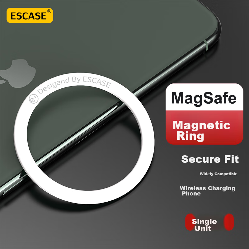 ESCASE Wireless Charging Magnetic Ring, MagSafe Phone Stand, Circular Magnet Back Sticker, Compatible with Apple 16 Pro, Huawei Mate 60, Xiaomi, Samsung, Universal White