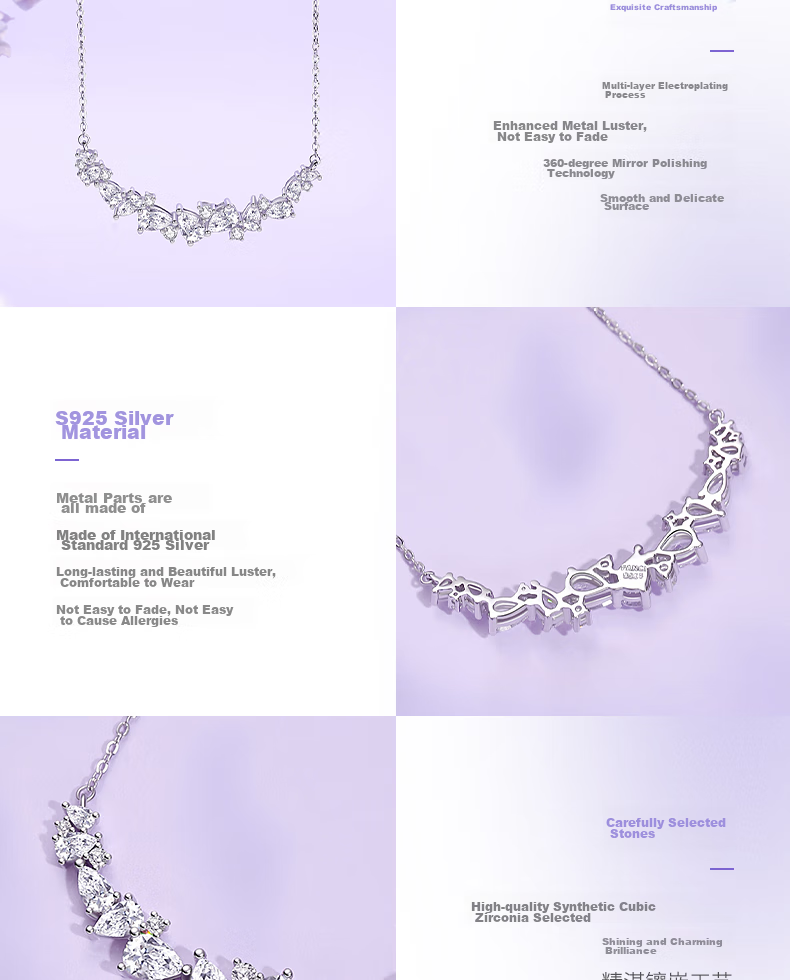 Fanci Wisteria Flower Smile Necklace Purple Women's Silver Bracelet, Luxurious High-End Birthday Gift for Wome 13