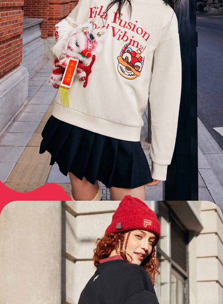 FILA FUSION FILA Trendy Couple's Pullover Hoodie, Autumn And Winter New Year Style, Fashionable Pure Cotton Knitted Top 12