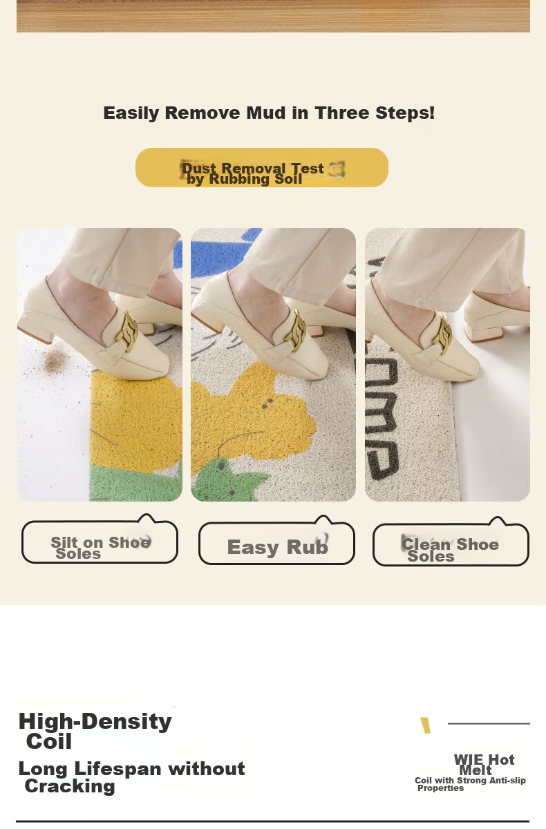 Qiqijia Entrance Door Mat, Home Use Non-Slip Foot Mat, Cartoon Silk Loop Doormat, Dirt-Scraping Door Mat, Entrance Mat 4