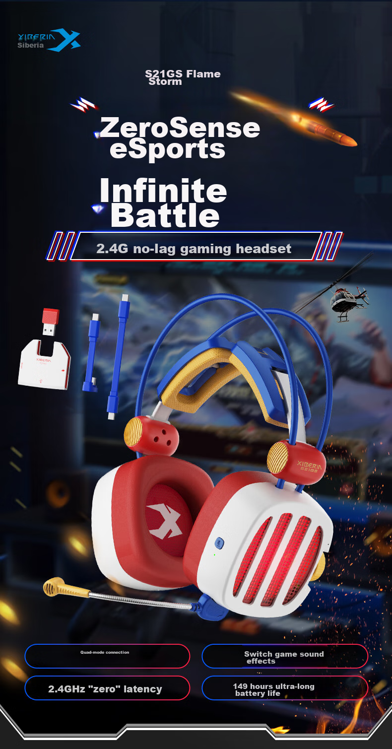 XIBERIA S21GS Flame Storm Bluetooth Gaming Headset, 2.4G True Wireless Over-Ear, Long Battery Life, Low Latency, Tri-Mode Mobile And Computer E-Sports Headphones 2