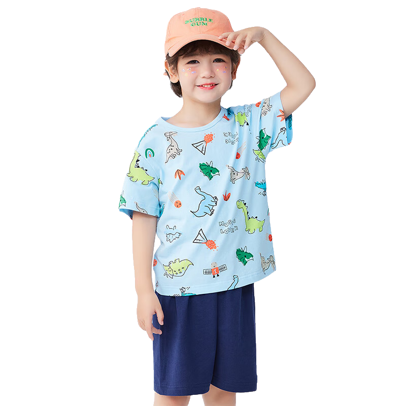 Minimumuwu Children's Short-Sleeve Outfit, Summer 2026 New Style, Boys' Pure Cotton Top, Girls' Round Neck Short-Sleeve Shorts Set