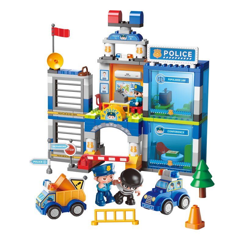 FEELO Compatible with LEGO Large Particle Building Blocks, Toy for Boys And Girls, Birthday Gift, Police Station Y42004
