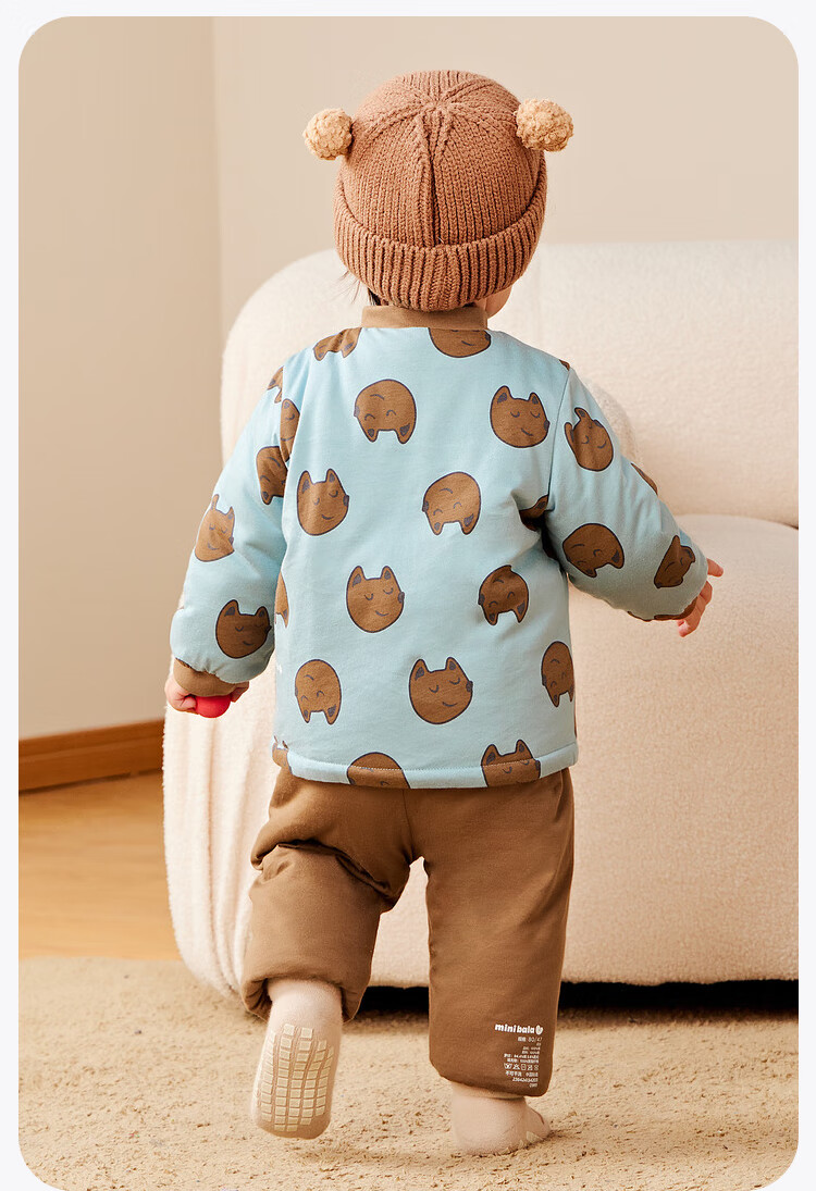 Minibala Padded Boys Girls Baby Thermal Comfortable High-Waist Belly Protection Warm Cute Homewear Set 18