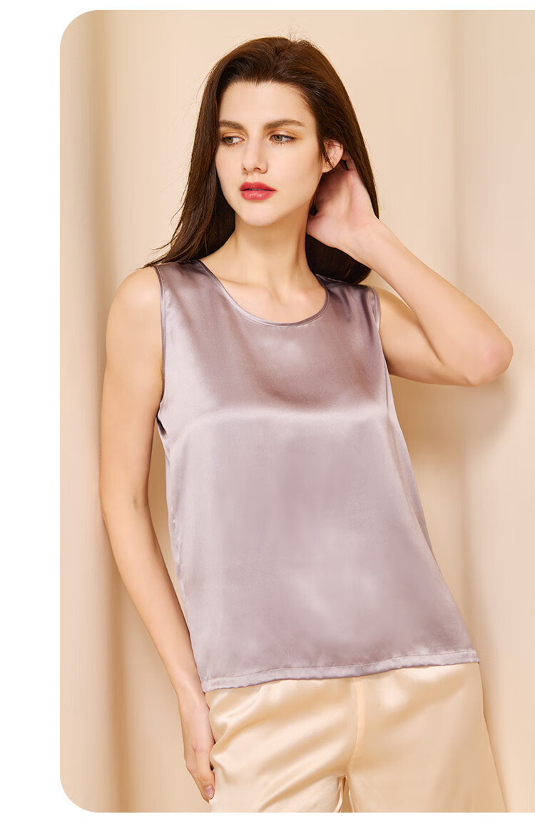 5161 Women's Silk Camisole Summer Cool Wearable Round Neck Mulberry Silk Satin Tank Top 12