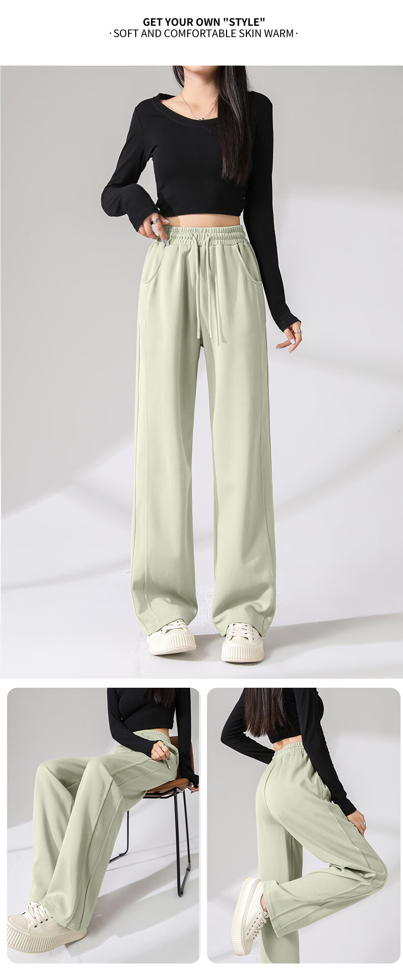 Baleno Fashion Patchwork Straight-Leg Pants for Women, New Spring 2026 High-Waisted Draping Slimming Comfortable Versatile Casual Trousers 15