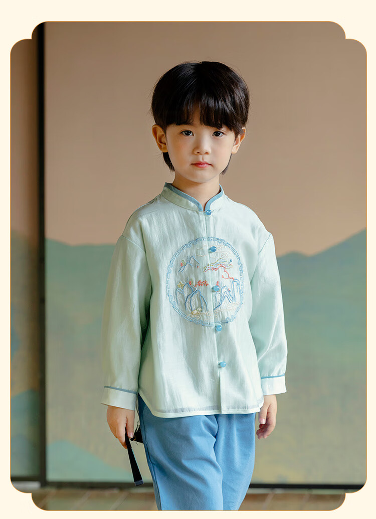 Menghu Qianshan Hanfu Boys' Spring And Autumn New Style Children's Tang Suit Chinese-Style Boys' Performance Costume Blue Top Size 90 14