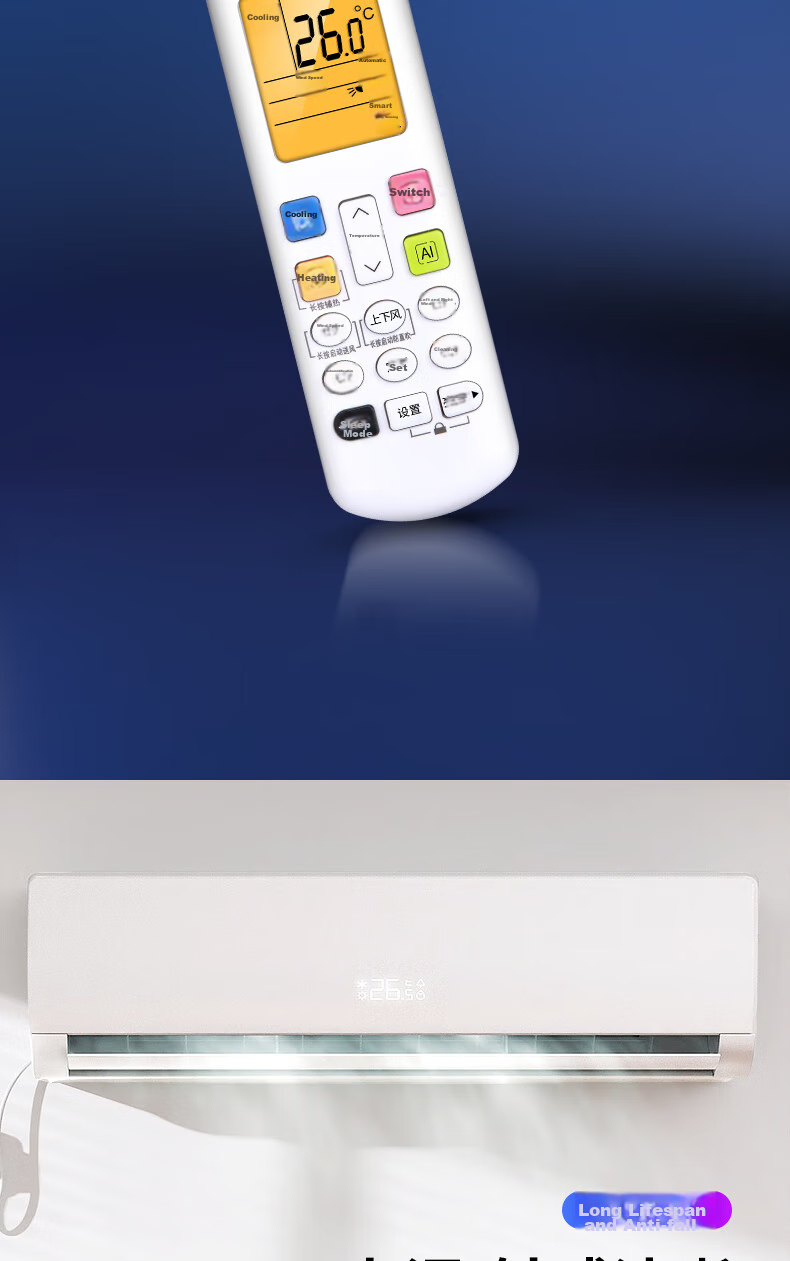 Accoona Universal Remote Control Compatible with Hisense Kelong Air Conditioners, Suitable for New Air Central Air Conditioning Wall-Mounted And Floor-Standing Inverter Units, Model RCH, RCK, KFR, Y26GW/35GW 10
