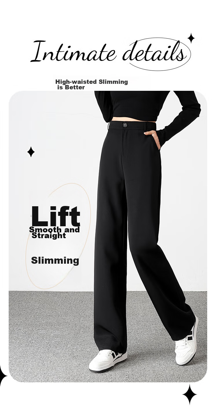 FitonTon Women's Suit Pants, Spring And Summer Slimming High-Waist Draping Floor-Length Trousers, Loose Straight-Leg Business Casual Wide-Leg Pants 5