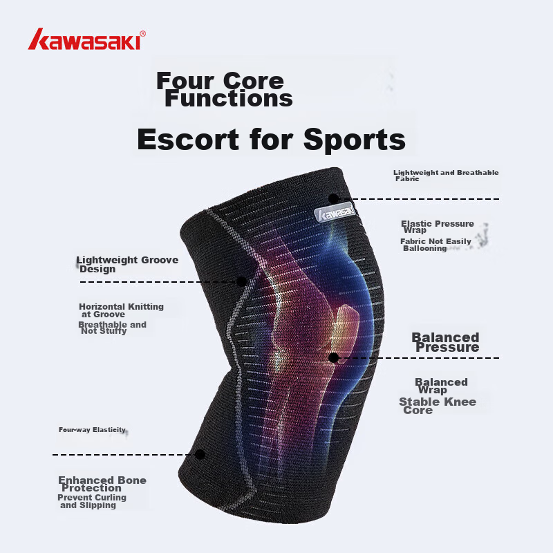 KAWASAKI Youth Sports Knee Pads for Basketball, Badminton, Running, Meniscus Protection KF-3412 Black (Pack of Two)