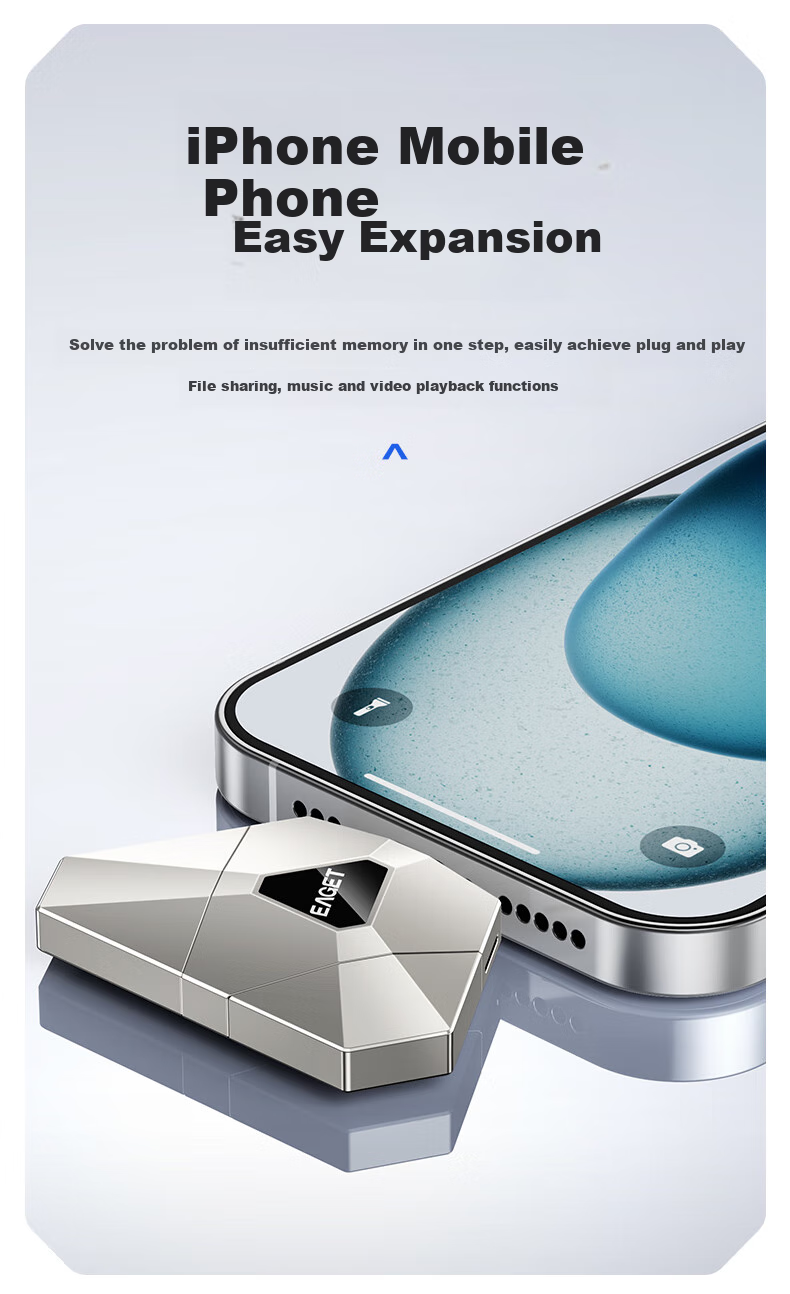 EAGET Phone Expansion USB Flash Drive, 256GB, USB3.0, I90 Silver, Compatible with Apple Phones, Type-C, Dual-Use for Phone And Computer, Backup Device 4