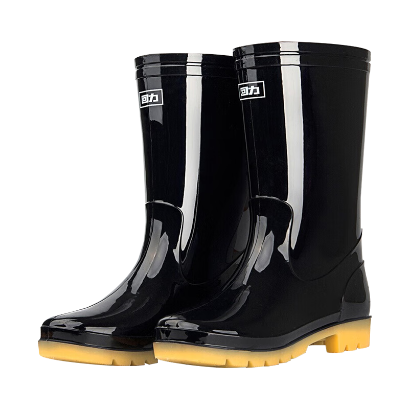 Huili 807 Mid-Calf Black Rain Boots, Unisex Water Shoes, Non-Slip Waterproof Outdoor Rubber Overshoes, Rubber Shoes, Size 44
