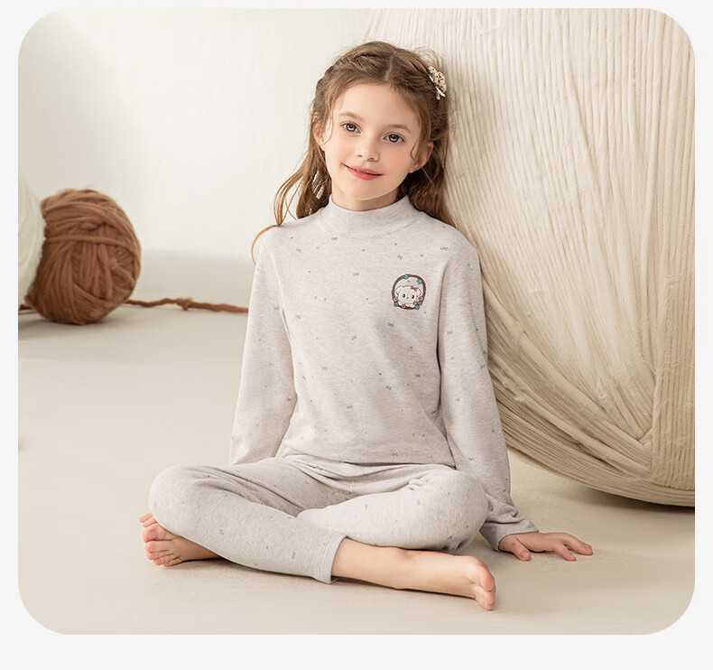 YING BO LUN Children's Autumn Underwear Set, Girls' Thick Cotton Thermal Top And Bottom, Warm Inner Wear for Older Kids, 85316 Colorful Pink, Size 150 26