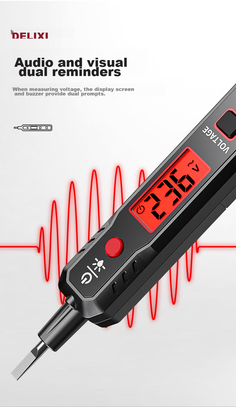 Delixi Electric Pen 2897 Smart Voltage Tester Multifunction Wire Break Detection Digital Display Electrician Induction Test Pen 8