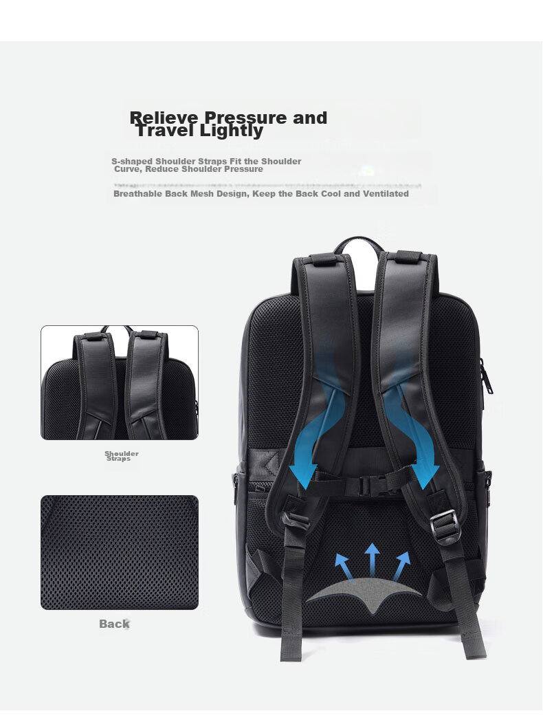 LEXON Men's Backpack, 15.6/16 Inch Laptop Bag, Genuine Leather Business Backpack, Large Capacity Travel Schoolbag 6