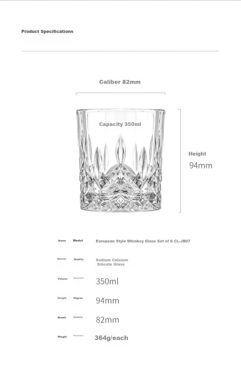 CLITON Glass Whiskey Glasses, Thick Carved European-Style Liquor Cups, Wine Glasses, Home Use Water Glasses, Glass Cup Set, 6 Pieces 10