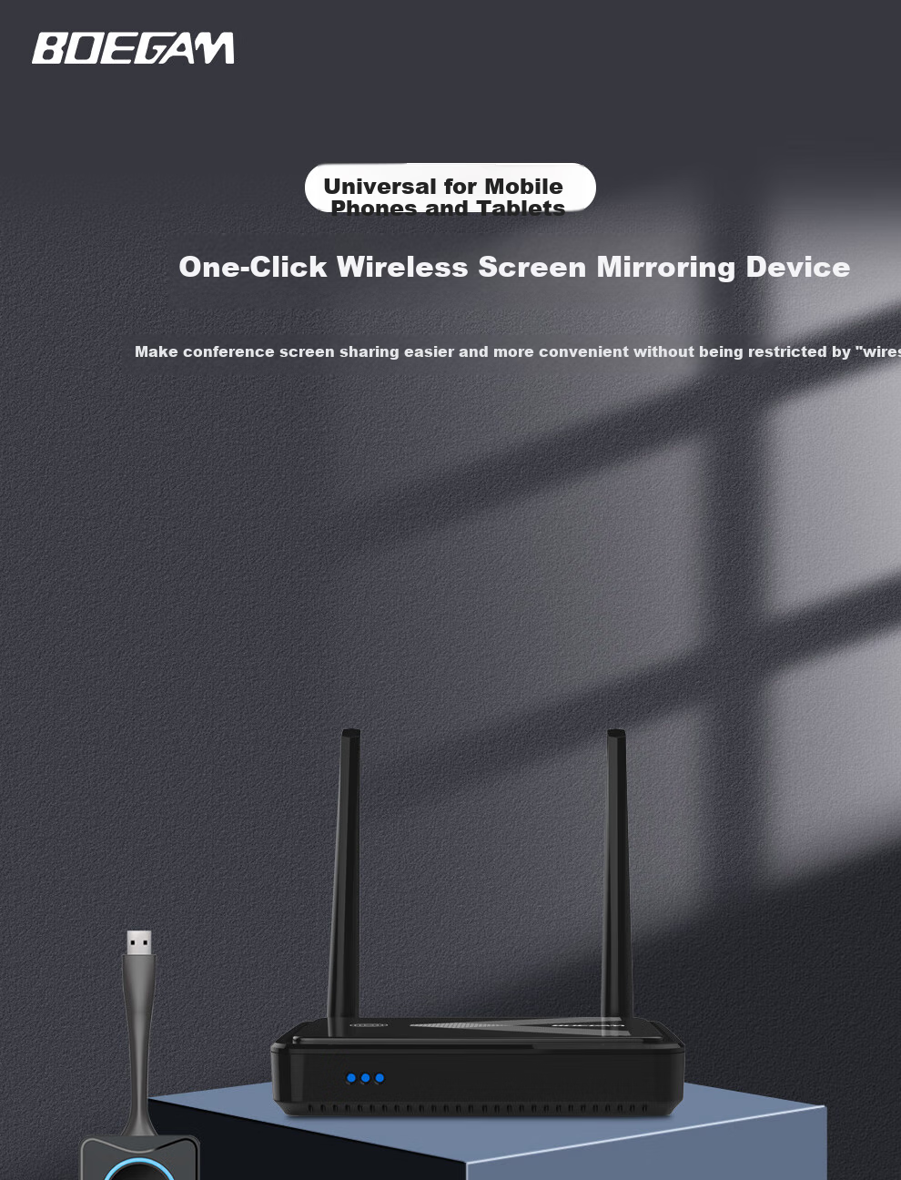 BOEGAM Enterprise Wireless Screen Mirroring HDMI Cable 4K HD Screen Sharing for Office Home Apple Android Huawei Phone to TV Projector VS200 Triple Pack 1