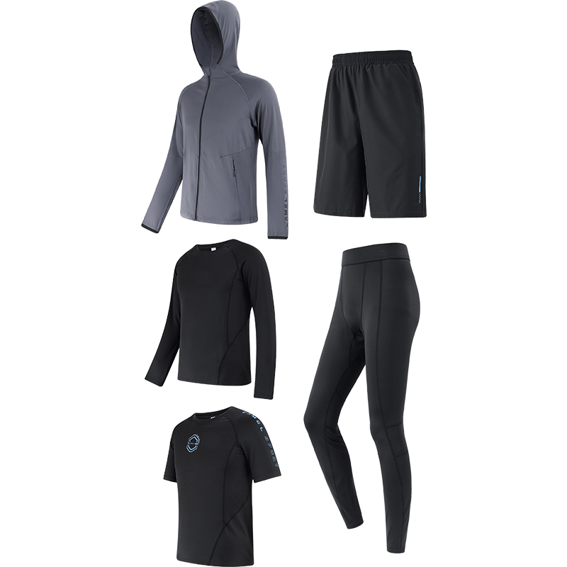 CAMEL Men's Sports Set, Five-Piece Fitness Outfit, New Long-Sleeve And Long Pants, Quick-Dry Running Basketball Training Sportswear