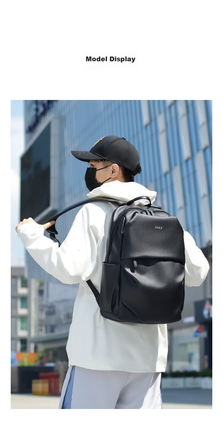 GOLF Backpack for Men, Large Capacity, Korean Style Student Schoolbag, 15-Inch Laptop Bag, Travel Bag, Black 12