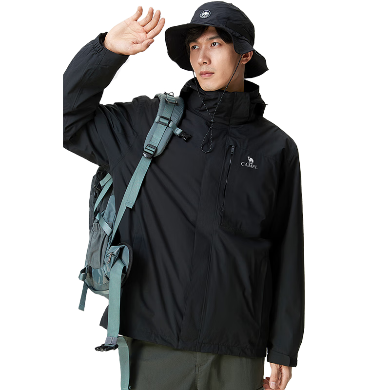 CAMEL Men's Three-In Jacket with Detachable Fleece Inner Layer, Triple Protection Coat A1W231121AX