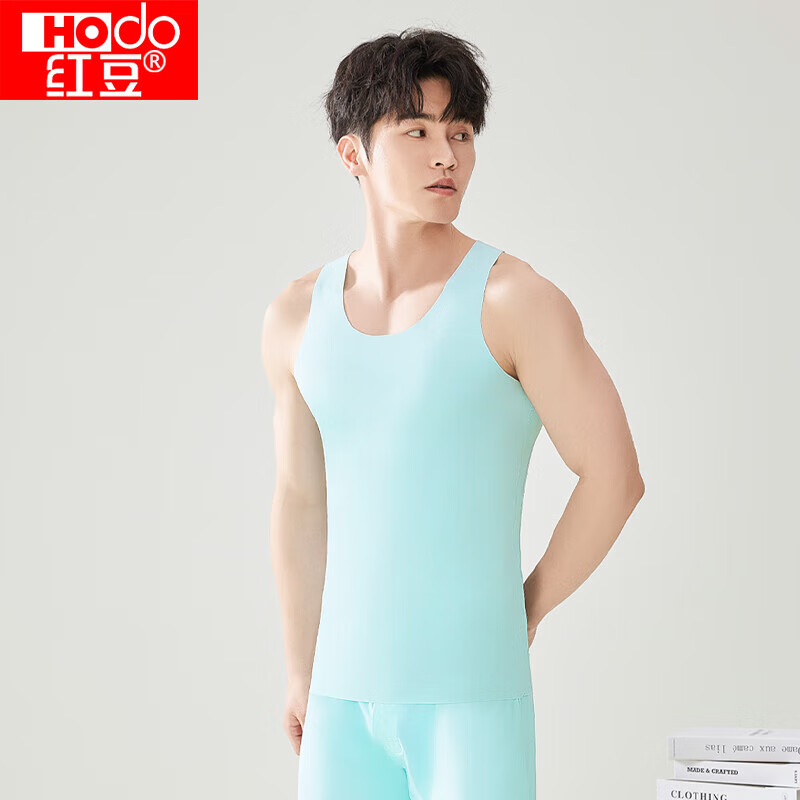 Hodo Men's Summer Ice Silk Seamless Thin Undershirt, Round Neck Versatile Elastic Vest, Ice Blue, Size 170