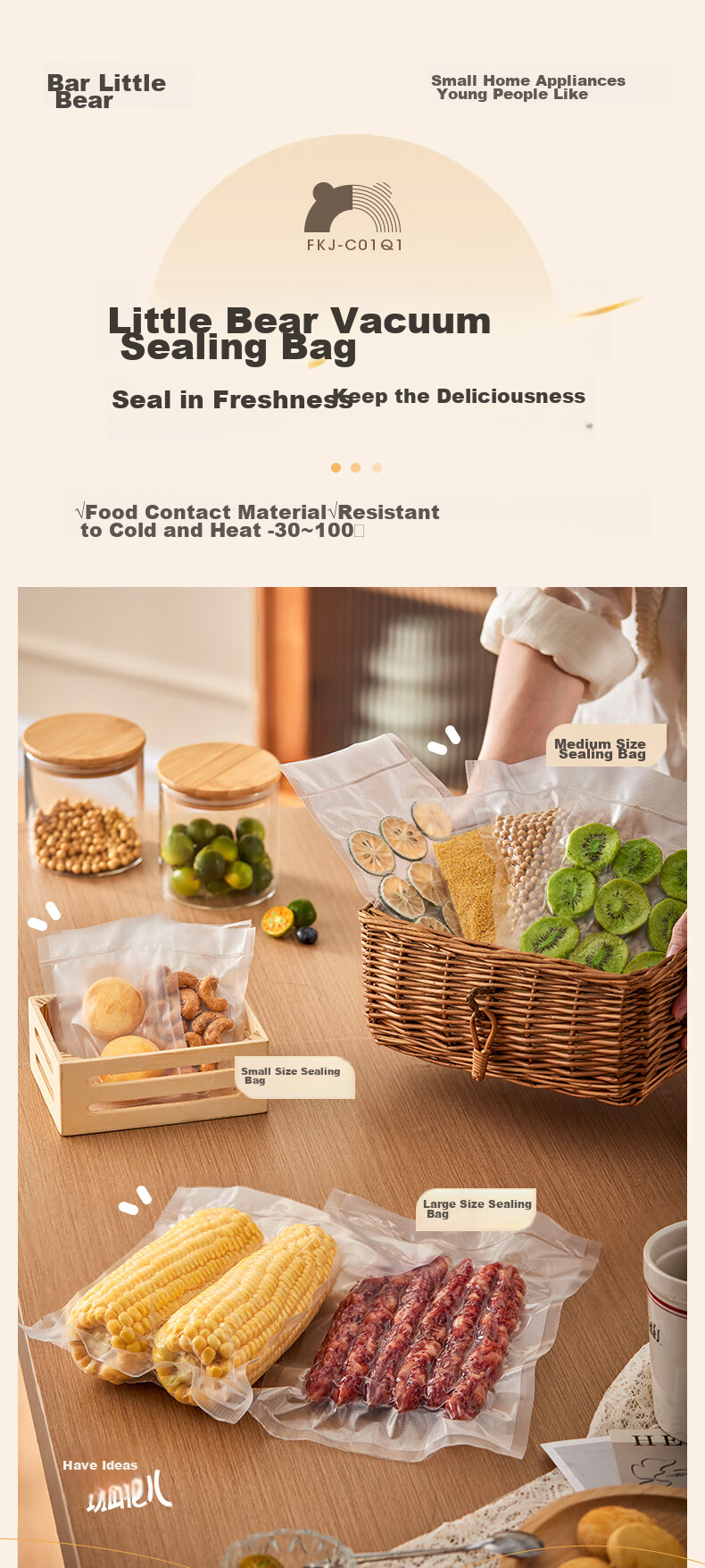 Bear Vacuum Sealing Bags, 28*40cm, 50 Pieces, Food Vacuum Packaging Bags, Fresh-Keeping Bags, C01Q1-S05 1