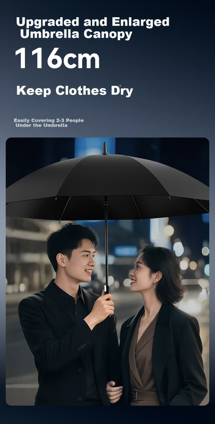 JD Original Black Knight PLUS Umbrella, 8-Rib Long Handle Umbrella, Large Reinforced Men's Waterproof Windproof Umbrella, for Rain And Shine, 25 Inches 116cm 3
