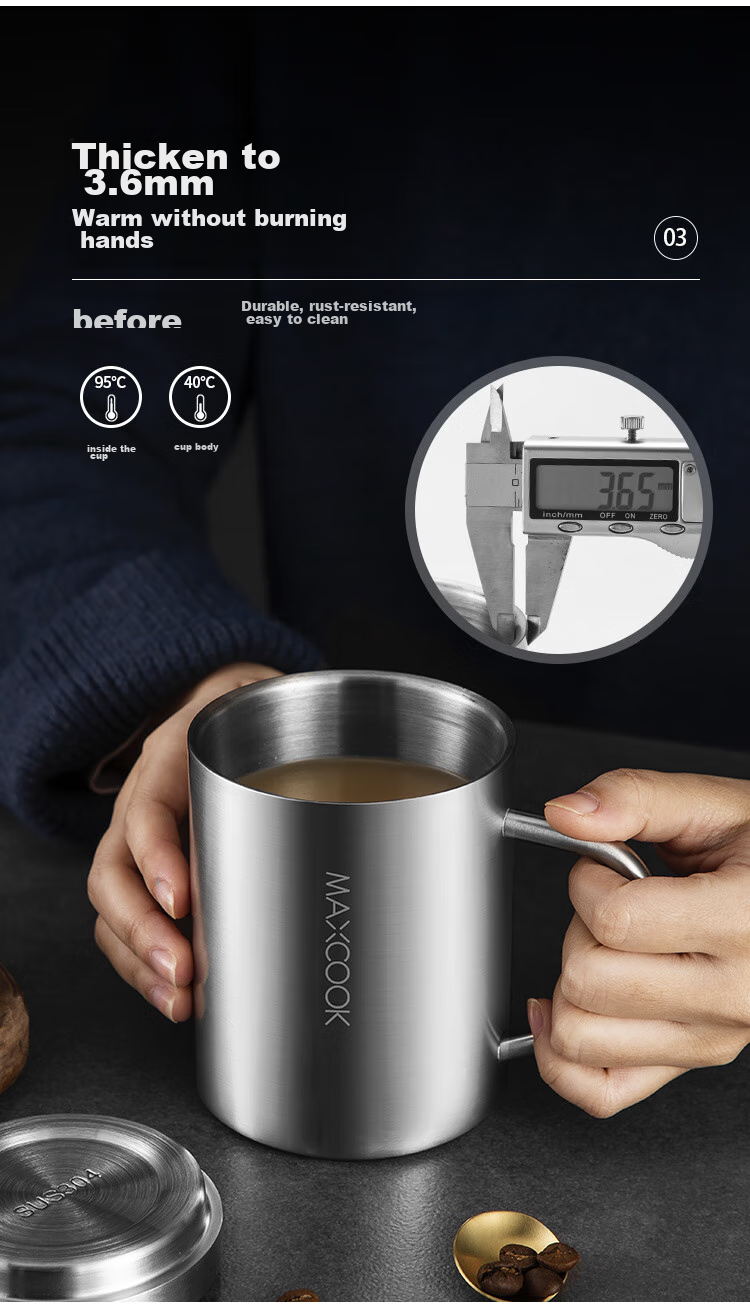 MAXCOOK 304 Stainless Steel Water Cup with Lid, Children's Double-Layer Mug, Tea Infuser Cup with Handle, 300ml 7